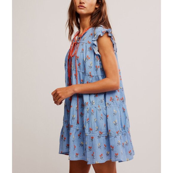 Free People Blue and Red Floral Mini Dress - Picture 6 of 10